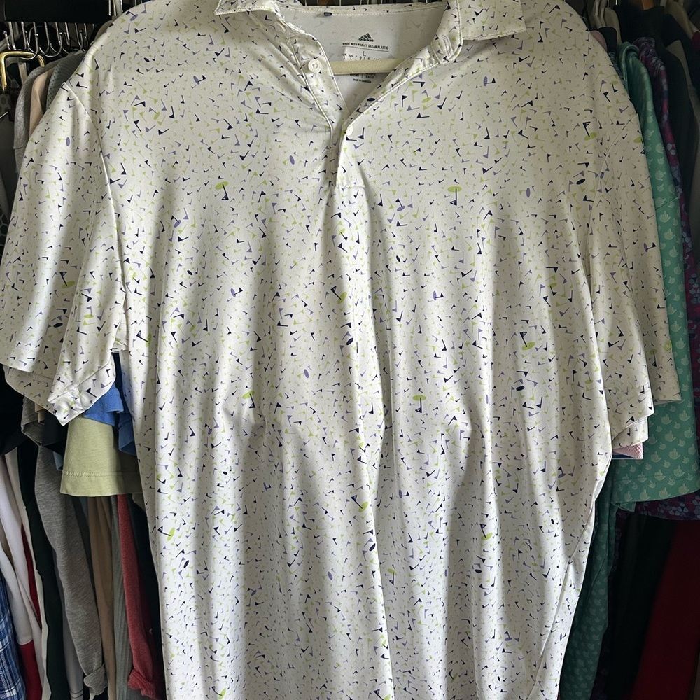 Adidas Men's White Patterned Golf Polo